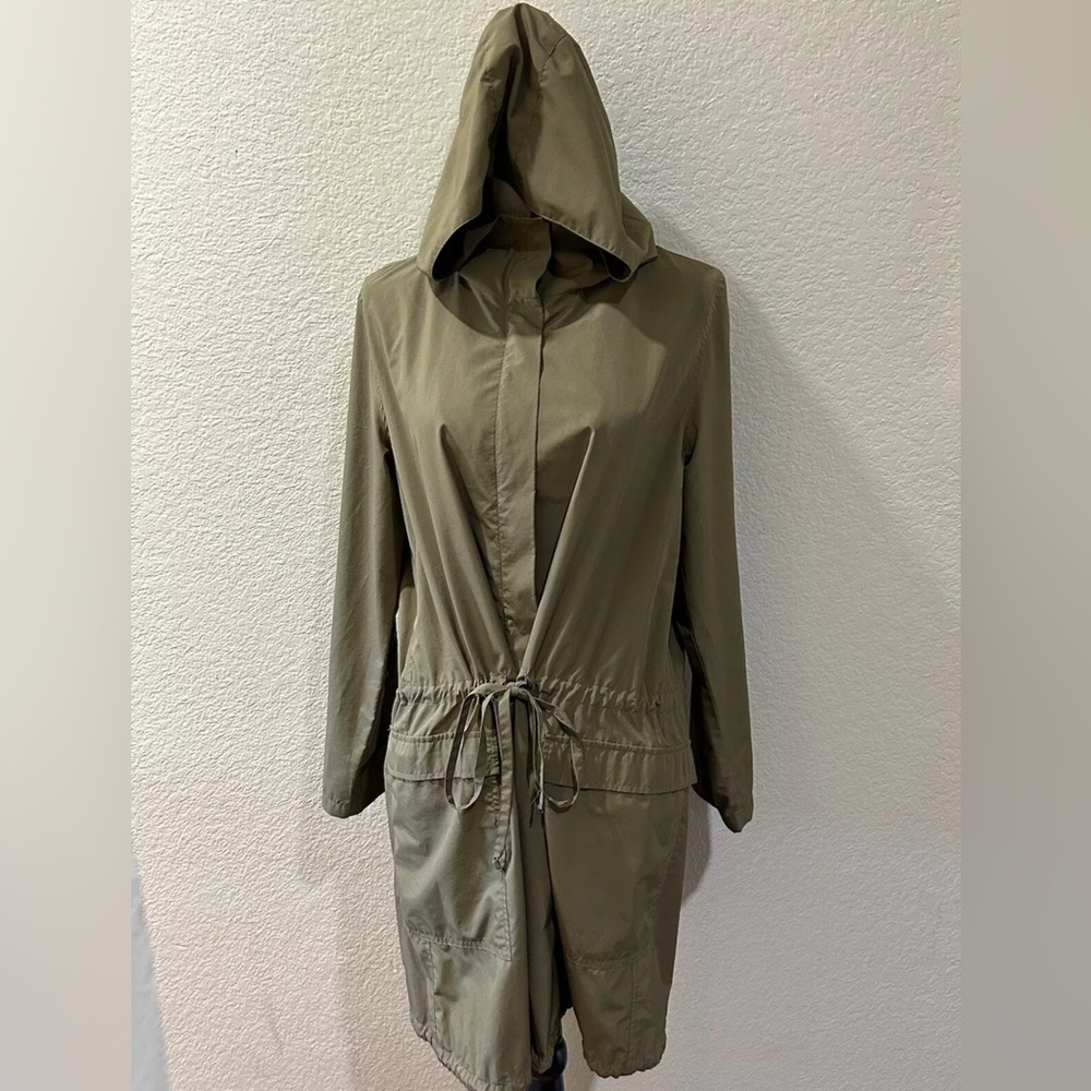 Eileen Fisher Olive Green Hooded Drawstring Jacket Size M